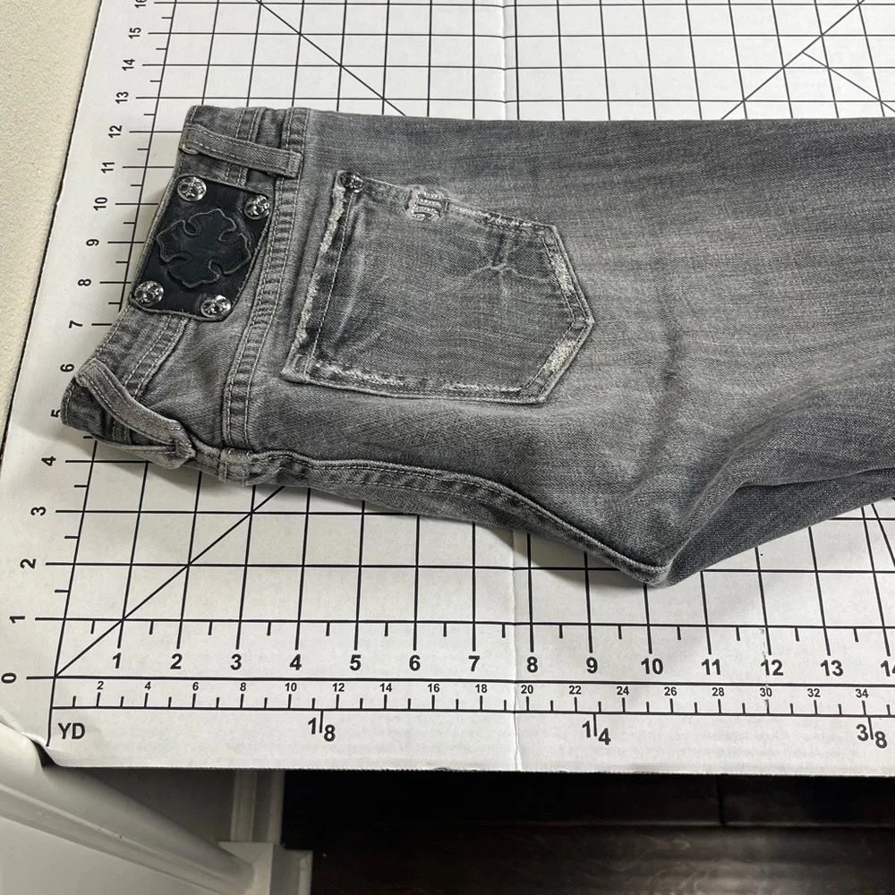Miss Me‎ Skull Rhinestone Denim Jeans Grey Gray Halloween Rocker 27 Bling